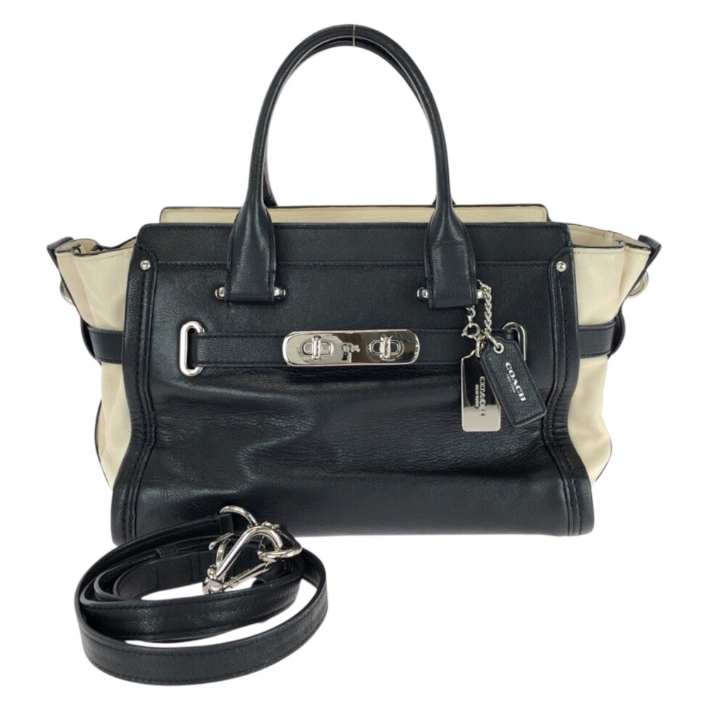 COACH Swagger 27 2-way bag, black and white, silver hardware, leather, 55193,...